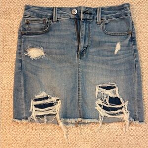 American Eagle Outfitters Blue Distressed Mini Skirt